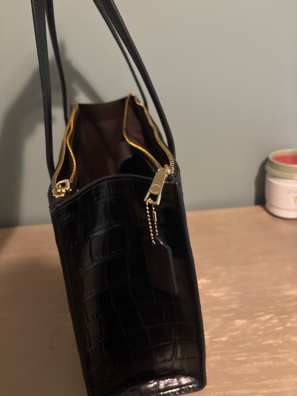 Coach Black Croc-Embossed Tote with Gold Hardware - Picture 2 of 2